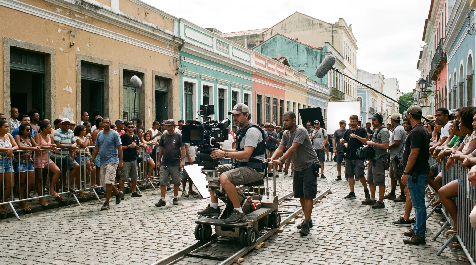 Film crew shooting on a Brazilian street